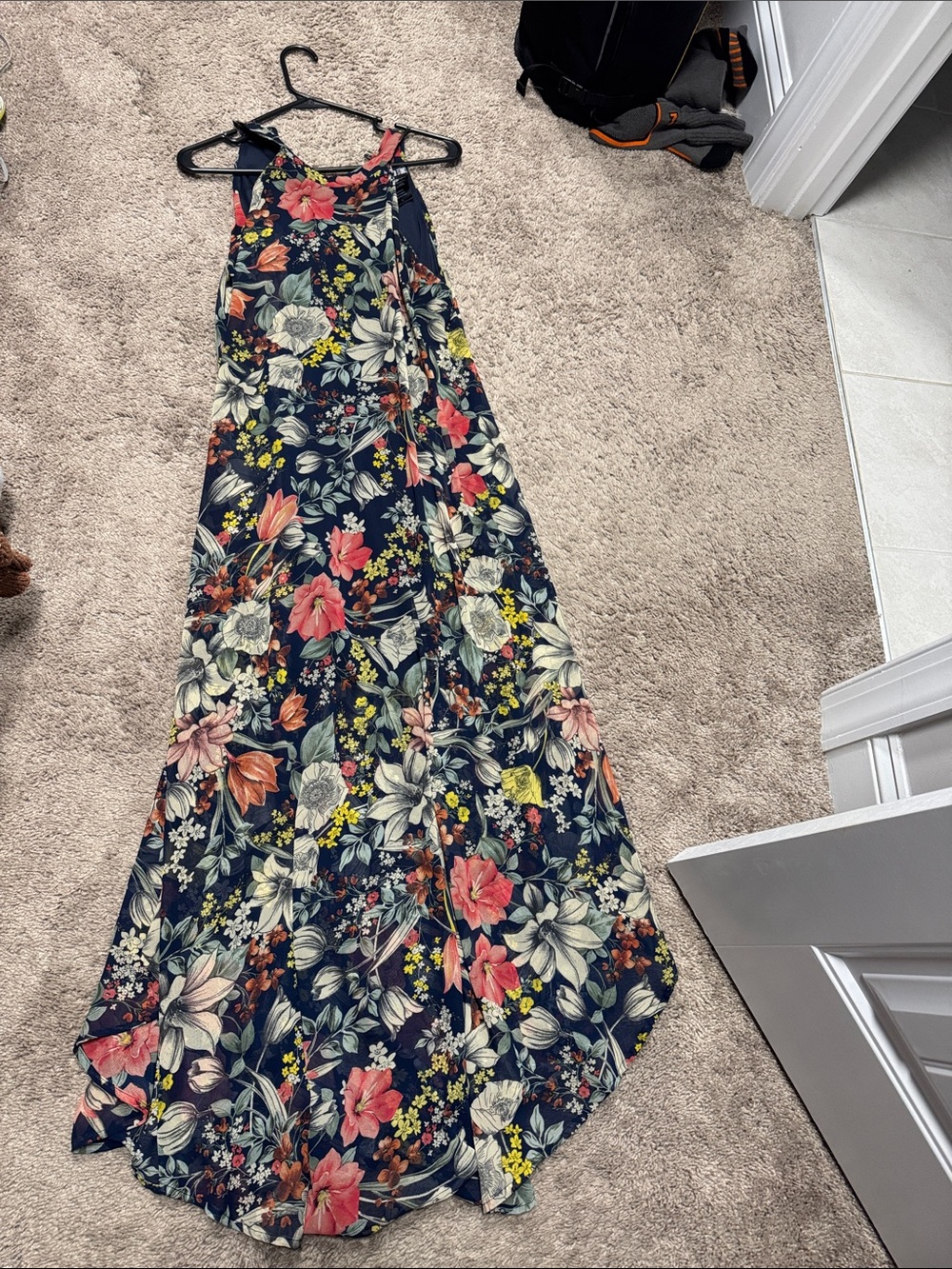 Floral Navy Halter Maxi Dress - Women's Summer Dress